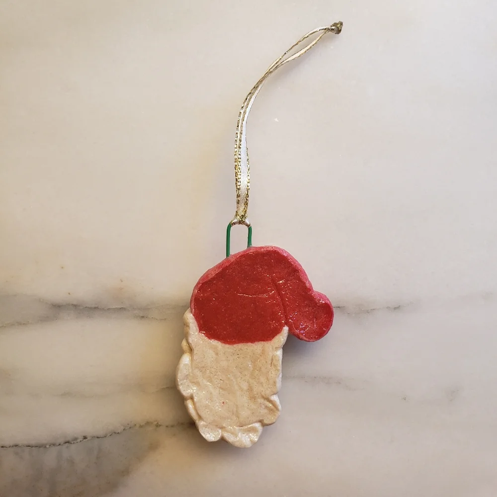 New Handmade Salt Dough Santa Ornament